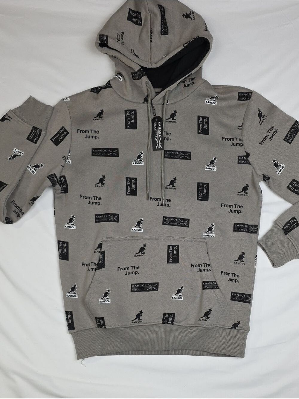 Kangol Taupe All-Over Logo Zip Hoodie Small